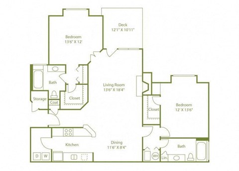 2 Bed 2 Bath Floor Plan at Wynfield Trace, Peachtree Corners, GA